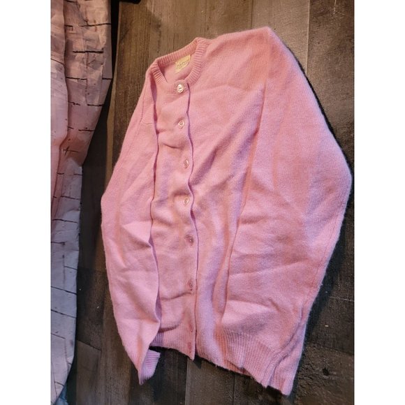 Vintage evan picone pink button up cardigan lambs wool - Picture 1 of 4
